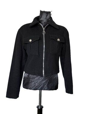 ✨ VTG Ashley Scott Cropped Wool Utility Jacket Black XS Made in USA ✨